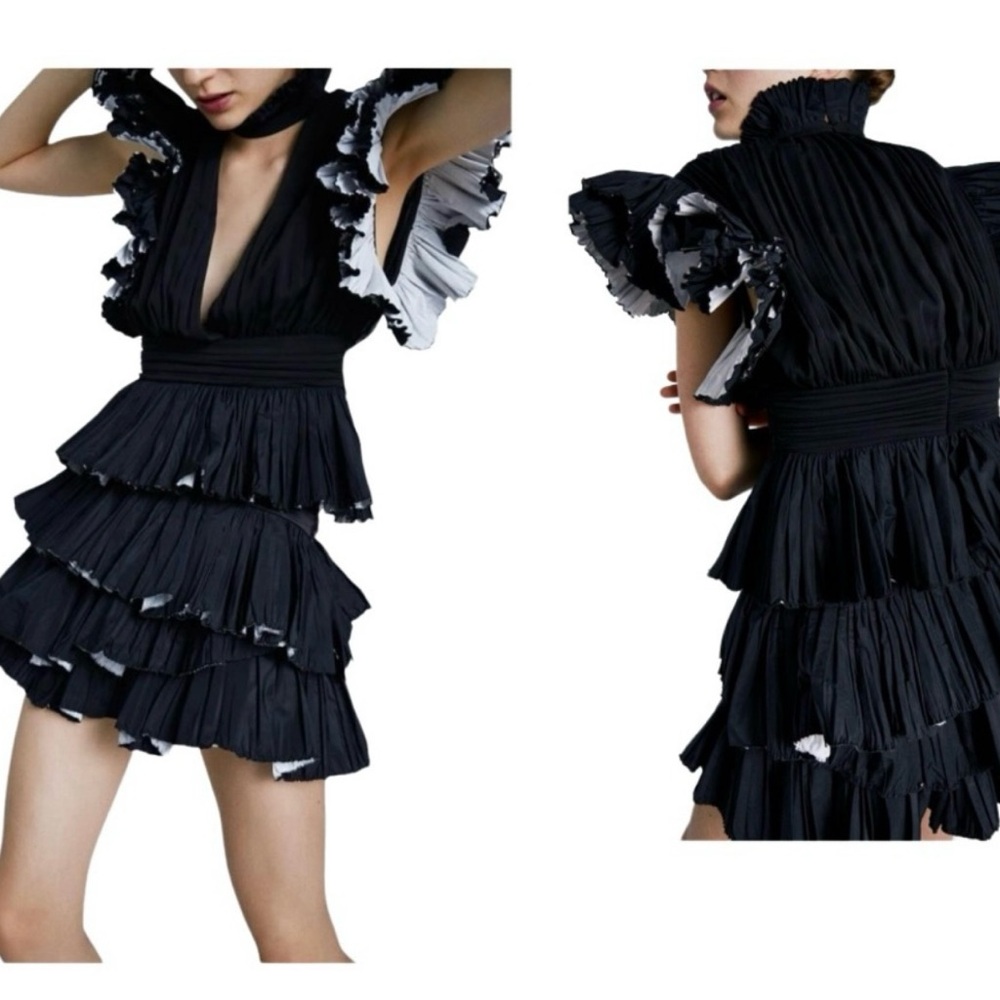 Zara Studio Black Taffeta Voluminous Ruffled Frilly Sleeve Blouse - Picture 2 of 13